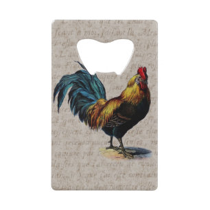 Vintage Rooster Retro Chicken Antique Text Birds Credit Card Bottle Opener