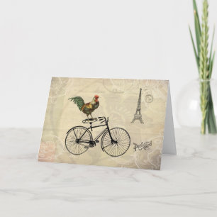 Vintage Rooster Riding a Bike by the Eiffel Tower Card