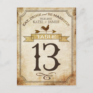 Vintage Rooster Rustic Country Table Number Card