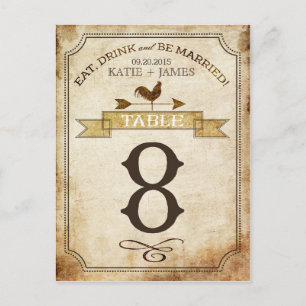 Vintage Rooster Rustic Country Table Number Card