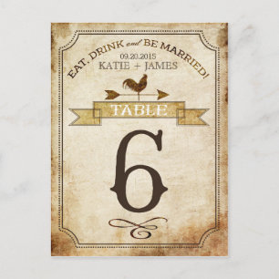 Vintage Rooster Rustic Country Table Number Card