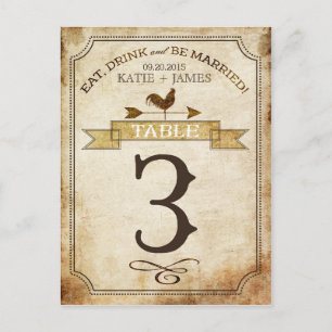 Vintage Rooster Rustic Country Table Number Card