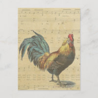 Vintage Rooster Sheet Music Notes Rustic Country