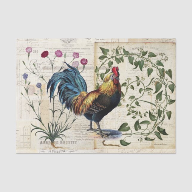 Vintage Rooster Vine French Tissue Paper (Front)