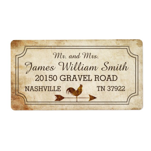 Vintage Rooster Weather Vane Rustic Wedding Label (Front)