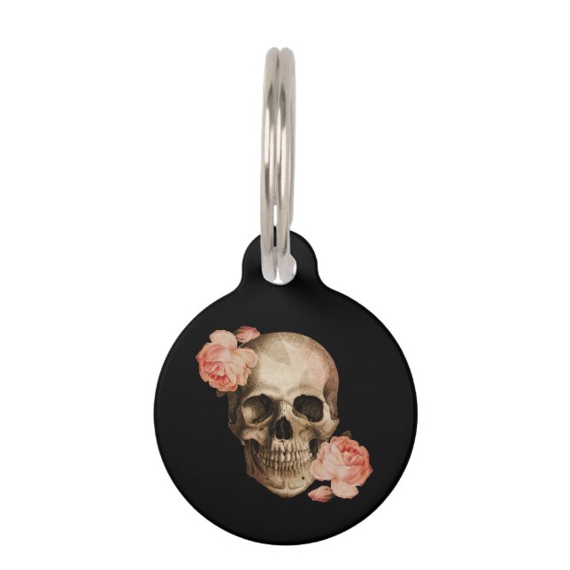 Vintage Rosa Skull Collage Pet Tag (Front)