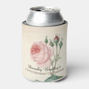 Vintage Rose 100th Birthday Celebration Can Cooler