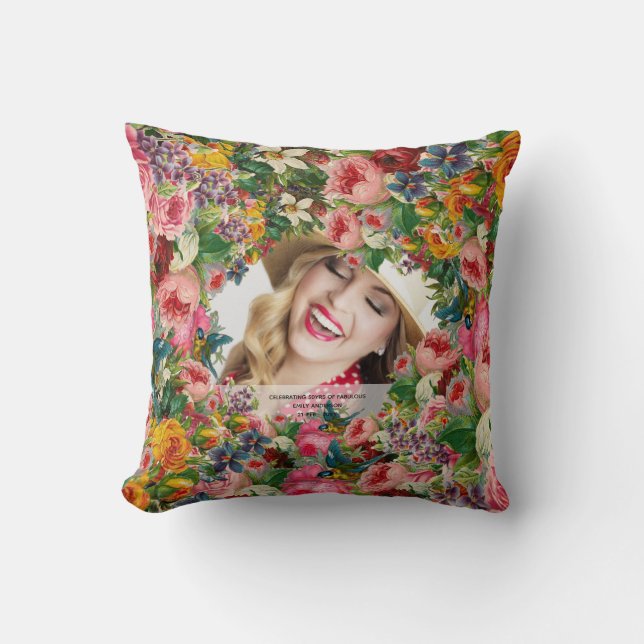 Vintage Rose 50th Birthday PHOTO Throw Pillow (Front)