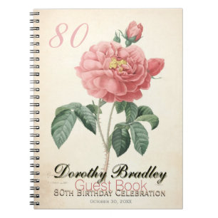 Vintage Rose 80th Birthday Celebration Guest Book