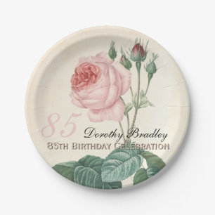 Vintage Rose 85th Birthday Celebration Paper Plate