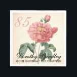 Vintage Rose 85th Birthday Party Paper Napkins<br><div class="desc">Customizable Birthday Celebration Paper Napkins with Vintage Botanical Watercolors by Pierre-Joseph Redouté. You can easily change text colour, font, size and position by clicking the customize button. "Pierre-Joseph Redouté (10 July 1759 in Saint-Hubert, Belgium – 19 June 1840 in Paris), was a Belgian painter and botanist, known for his watercolours...</div>