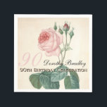 Vintage Rose 90th Birthday Party Paper Napkins<br><div class="desc">Customizable 90th Birthday Celebration Paper napkin with Vintage Botanical Watercolors of a rose by Pierre-Joseph Redouté. You can easily change text colour, font, size and position by clicking the customize button. Matching paper plate, invitation, guest book, pillow and more... --------- "Pierre-Joseph Redouté (10 July 1759 in Saint-Hubert, Belgium – 19...</div>