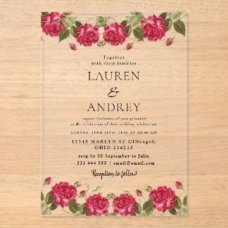 Vintage Rose Acrylic Wedding Invitation