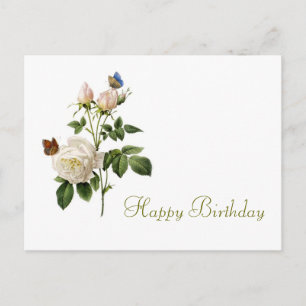 vintage rose and butterflies happy birthday postcard