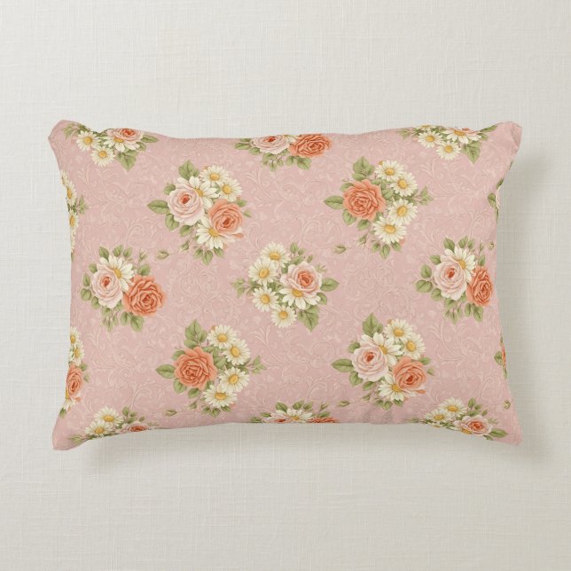Vintage Rose and Daisy Bedding Accent Pillow (Front)