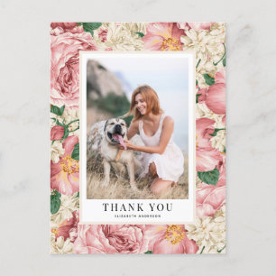 Vintage Rose and Hydrangea Graduation Thank You Postcard