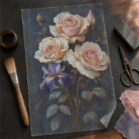 Vintage Rose and Iris Elegant Botanical Decoupage 