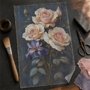 Vintage Rose and Iris Elegant Botanical Decoupage  Tissue Paper