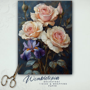 Vintage Rose and Iris Elegant Botanical Decoupage Tissue Paper