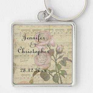 Vintage Rose and music score wedding set Keychain