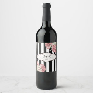 Vintage Rose and Stripes Wine Label