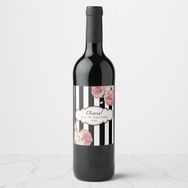 Vintage Rose and Stripes Wine Label (Front)