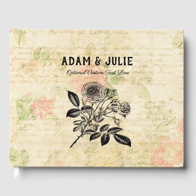Vintage Rose Art Customizable Wedding Guestbook (Front)