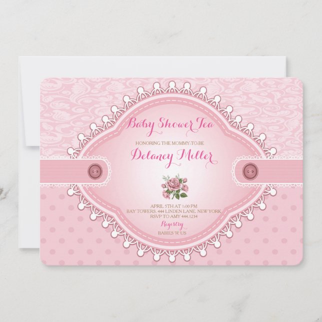 Vintage Rose Baby Shower Tea Party Invitation (Front)