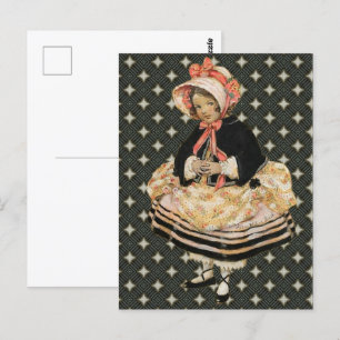 Vintage Rose Black Gold Girl   Carte postale