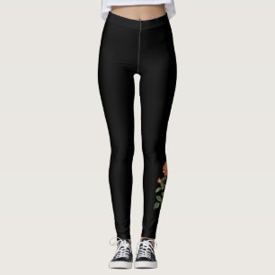 Vintage Rose Bloom Botanical Black Leggings
