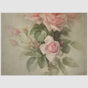 Vintage Rose Blossom w Bee Sage Foliage Decoupage Tissue Paper