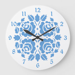Vintage Rose Blue Floral Large Clock