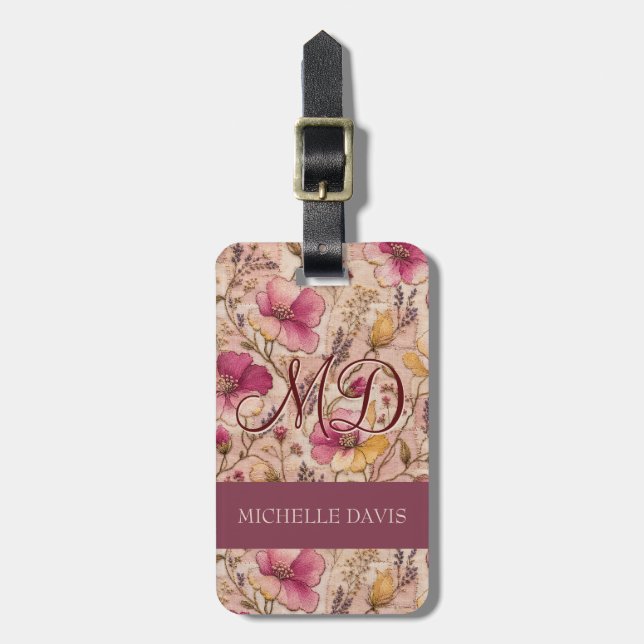 Vintage Rose Botanical Blossom Pattern Luggage Tag (Front Vertical)
