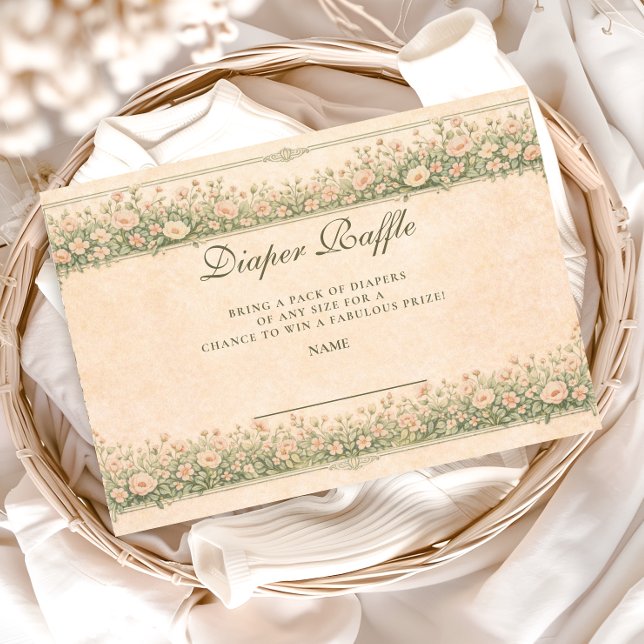 Vintage Rose Botanical Diapper Raffle Enclosure Card (Creator Uploaded)