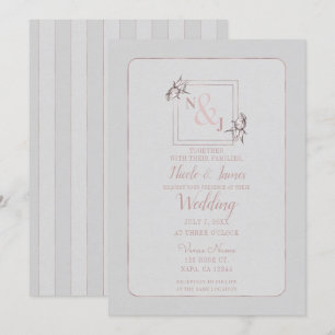 Vintage Rose Botanical Natural Pink Gold Wedding Invitation