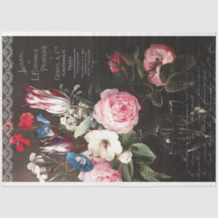 Vintage Rose Bouquet and Tulips Decoupage Tissue Paper