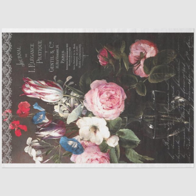 Vintage Rose Bouquet and Tulips Decoupage Tissue Paper (Front)