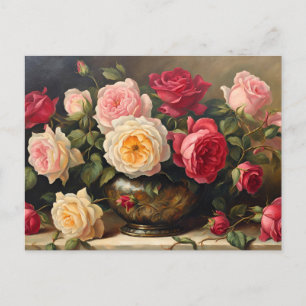 Vintage Rose Bouquet Still Life  Holiday Postcard
