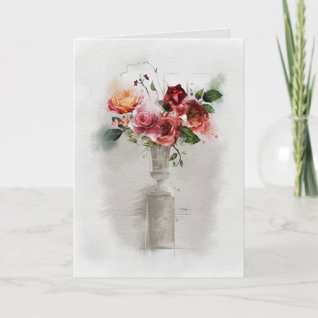 Vintage Rose Bouquet Sympathy Card (Front)