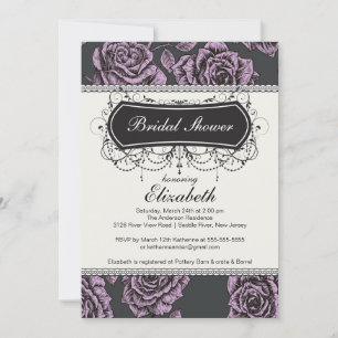 Vintage Rose Bridal Shower Invitation Lavender