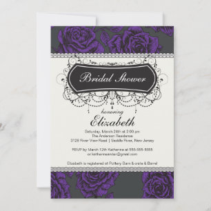 Vintage Rose Bridal Shower Invitation Purple
