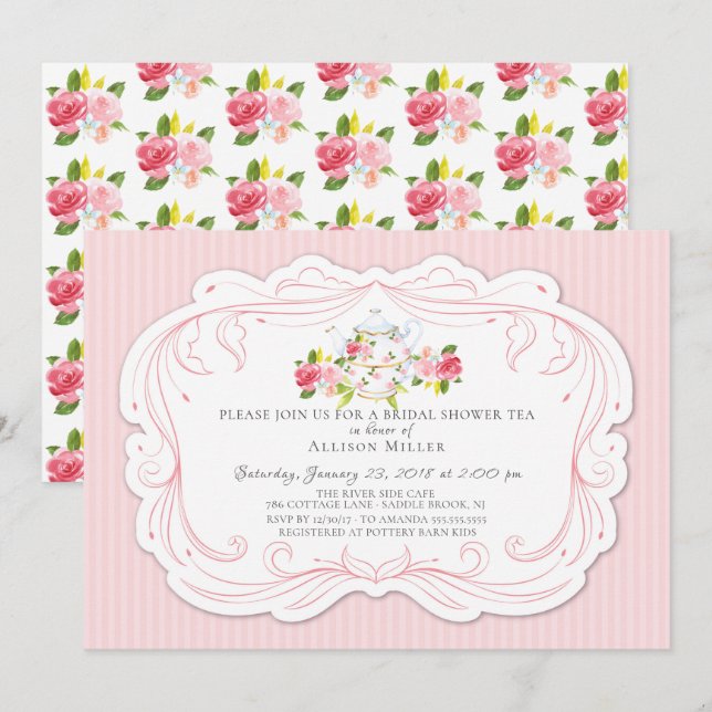 Vintage Rose Bridal Tea Party Invitation (Front/Back)