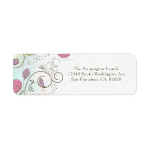 Vintage rose bud floral swirls address label