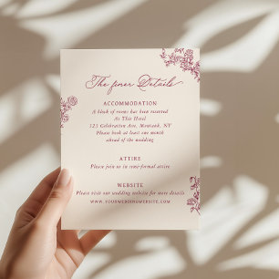 Vintage Rose Burgundy Floral Wedding Details  Enclosure Card