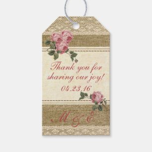 Vintage Rose Burlap and Lace - Wedding Favour Gift Tags