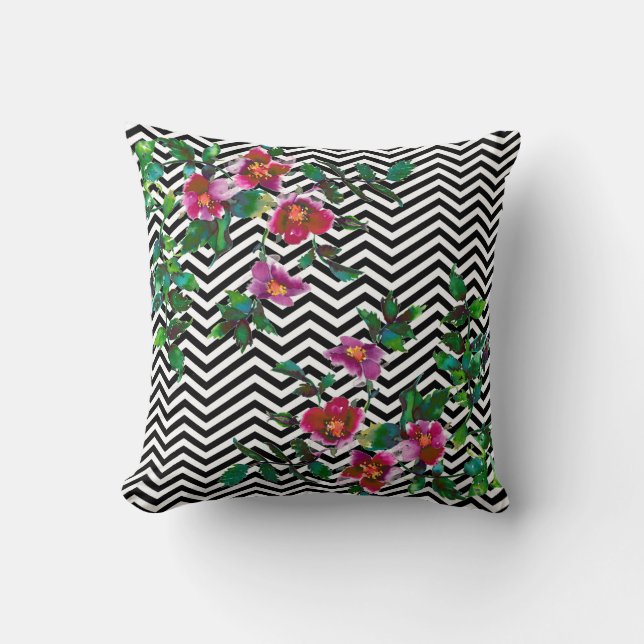 Vintage Rose - chevron Throw Pillow (Front)