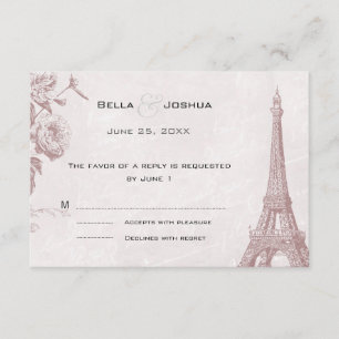 Vintage Rose Colour Eiffel Tower RSVP Card