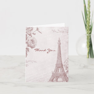 Vintage Rose Colour Eiffel Tower Thank You card