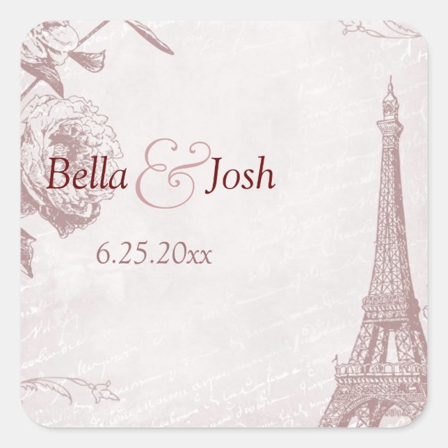 Vintage Rose Colour Eiffel Tower Wedding Sticker (Front)