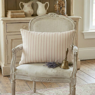 Vintage Rose & Cream Striped French Country Lumbar Pillow